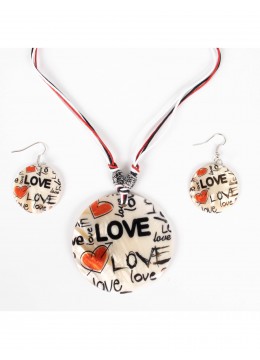 Fashion Love Words Print Shell Necklace and Earrings Set